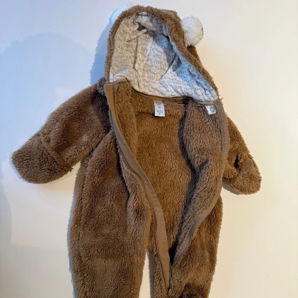 Carter's Brown and White Fleece Bear Footie Zip up Onesie